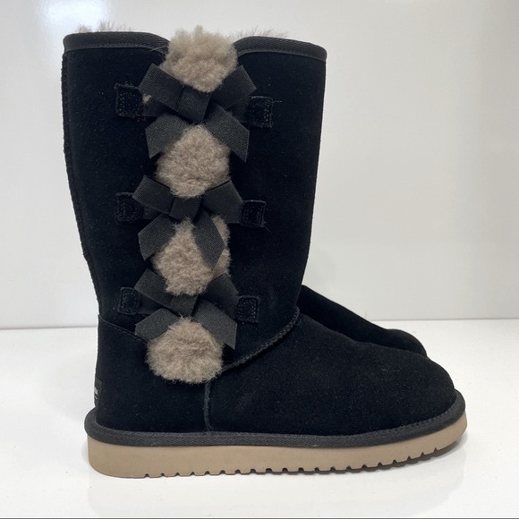 UGG Koolaburra Victoria Black Bow Accent Sheepskin Suede Furry Winter Boots 7 - Picture 3 of 13